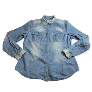 YMI denim button-down with pearl snaps western shirt L